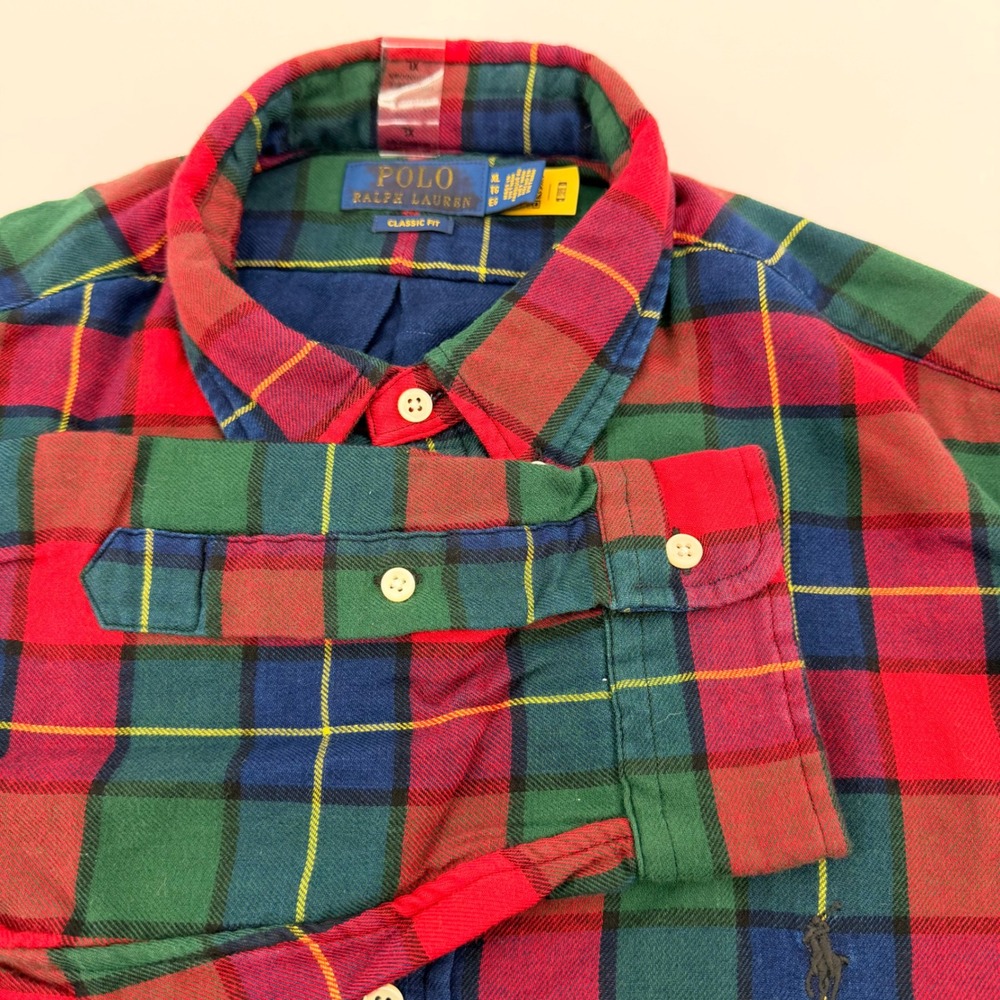 Polo Ralph Lauren Button Down Men XL Red Green Plaid Classic Fit Cotton Shirt